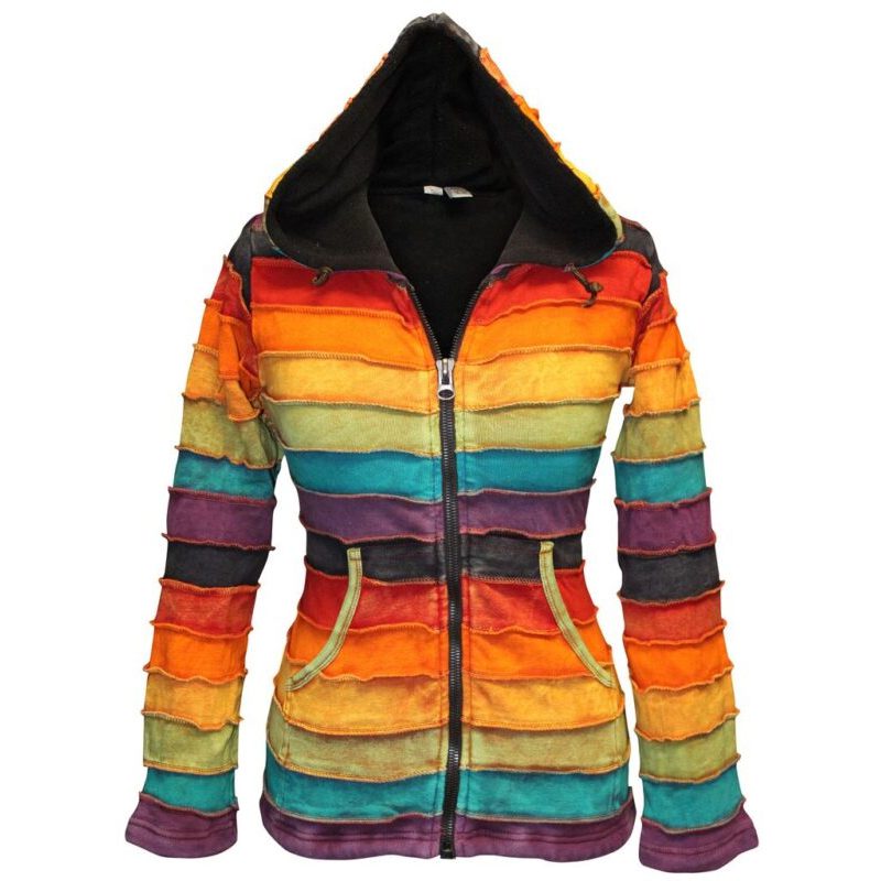 SHOPOHOLIC FASHION Stonewashed Fleece Lined Women Rainbow Hippy Jacket