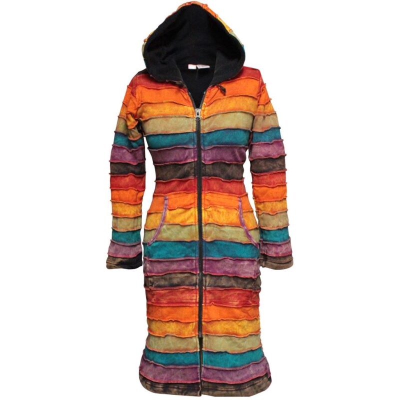 SHOPOHOLIC FASHION Stonewashed Fleece Lined Women Rainbow Hippy Jacket