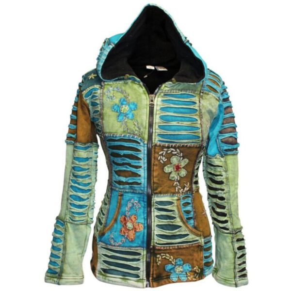 Womens Fleece Lined Winter Colorful Hippie Bubble jacket Full Sleeve Emo Sweater
