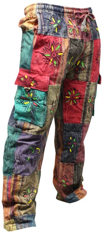 Men's Patchwork Cargo Trouser Wide Leg Hippie Festival Casual Combat Goth Pants 